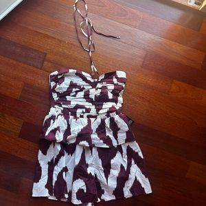 Express Printed Halter Neck Tiered Pleated Poplin Romper size Small